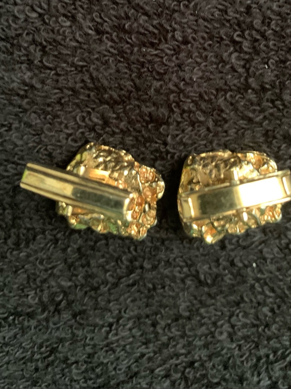 Vintage Gold-Tone Amber Stone Men's Cufflinks - Picture 3 of 7